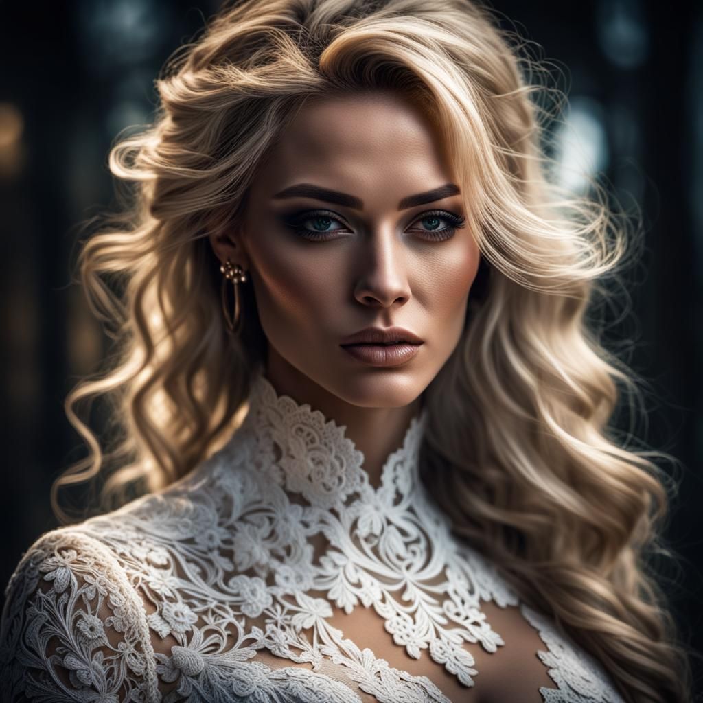 Sensual Woman in Lace: Hyperrealistic Portrait