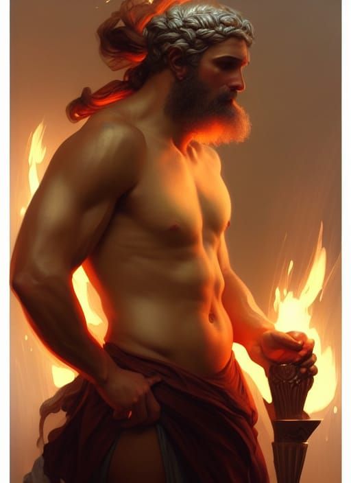 Hephaistos: God of Fire and Forge in Hyperdetailed Portrait