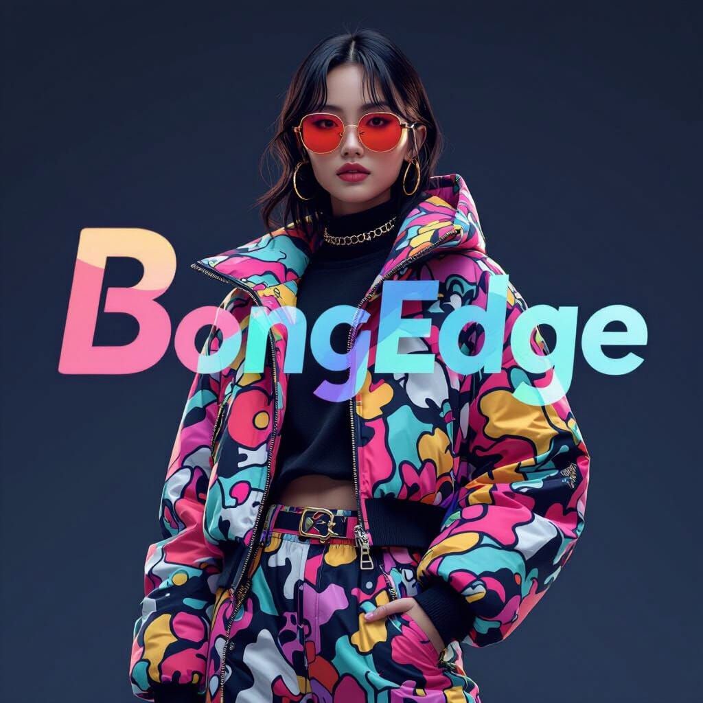 Fashion Model Posing with BongEdge Logo in Futuristic Style