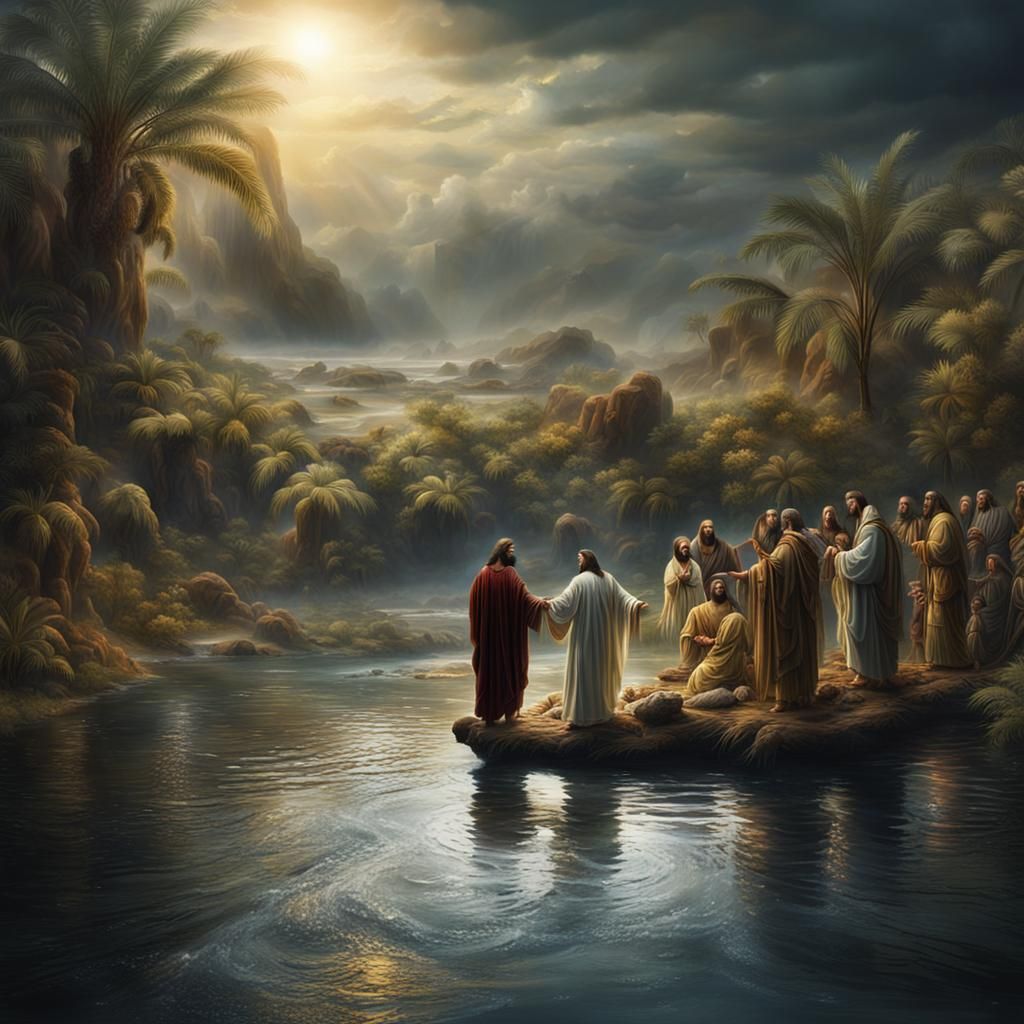 The baptism of Jesus in the Jordan River