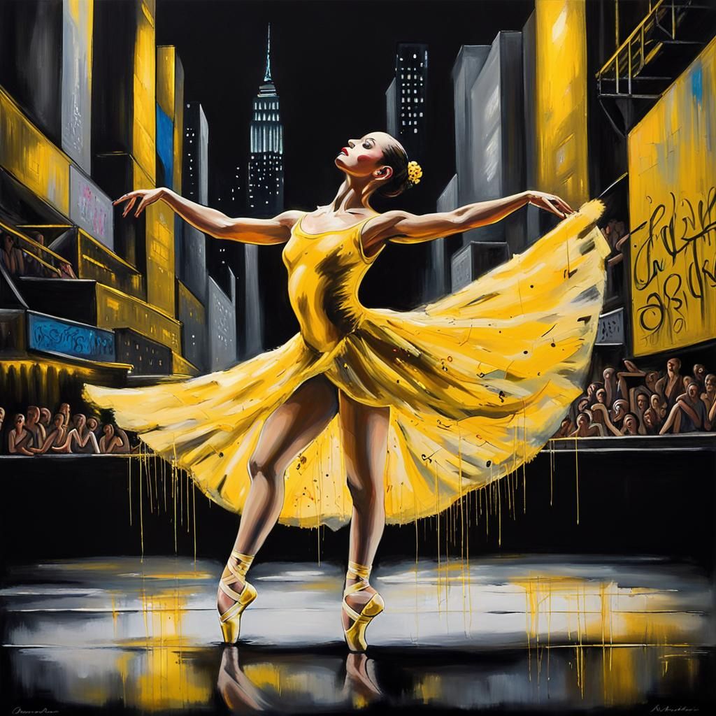 Ballet Dancer in Yellow Dress, Graffiti Art Style