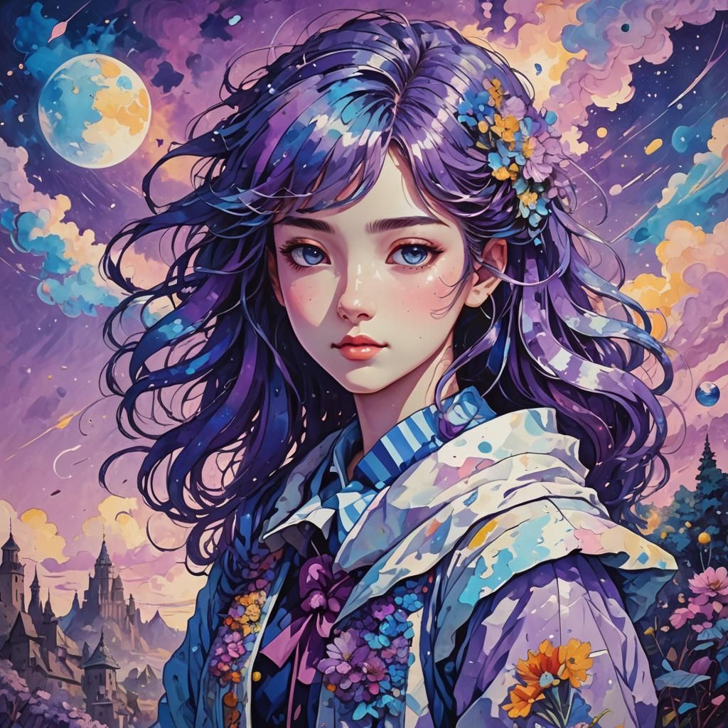 Anime Girl in Post-Impressionist Vaporwave Style