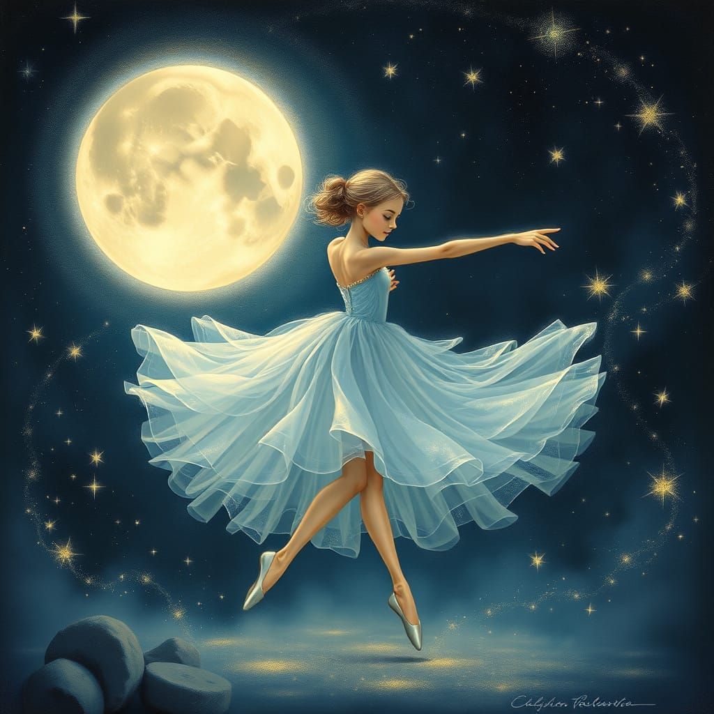 Moon Fairy Dances with Stars in Ethereal Ballet