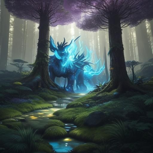 Pokémon in Mystical Forest: Ukiyo-e Concept Art