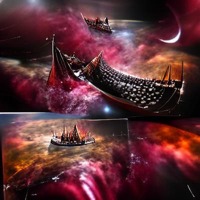 Viking Ship Sails the Cosmos: Maximalist Matte Painting