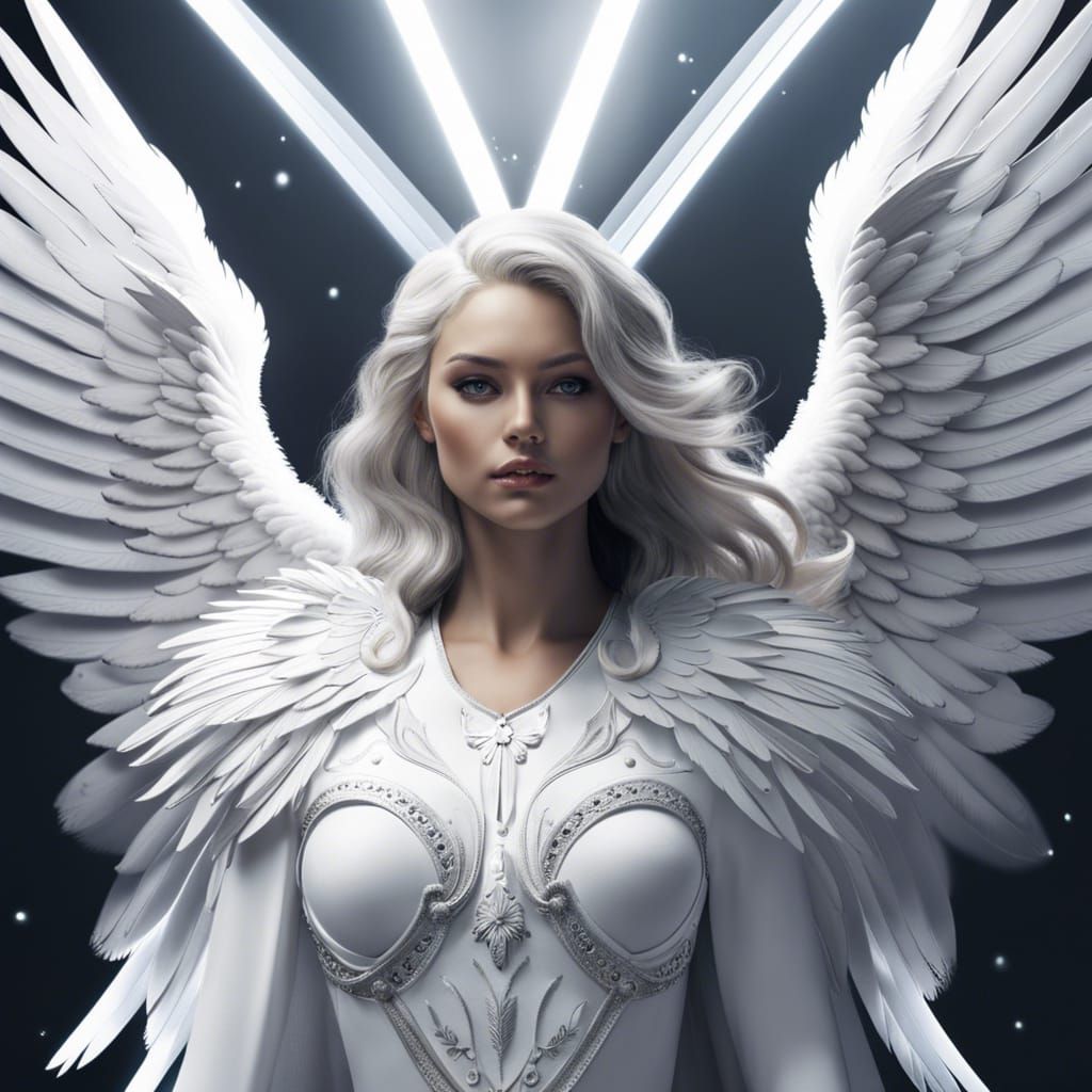 Monochromatic Angel with White Feathers in Splash Art