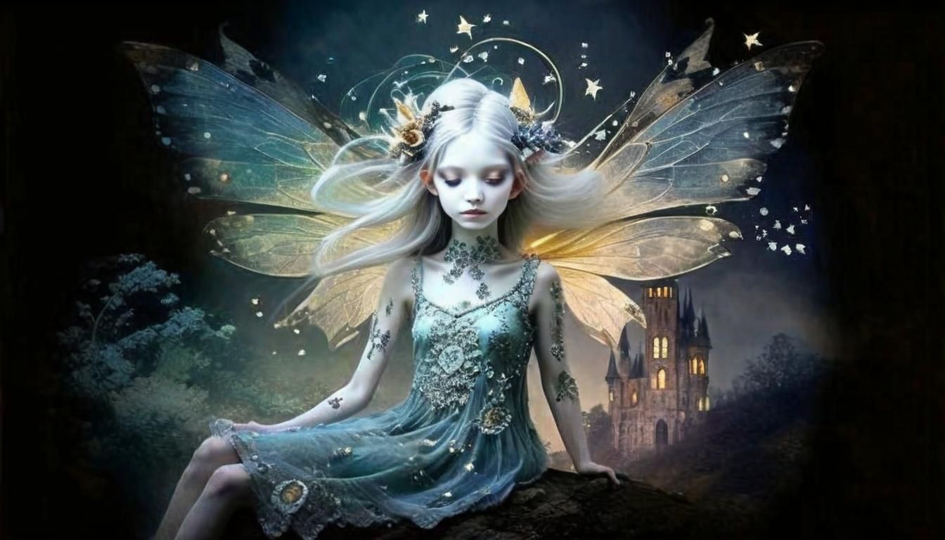 Ethereal Fairy with Flowing Hair in Dark Fantasy