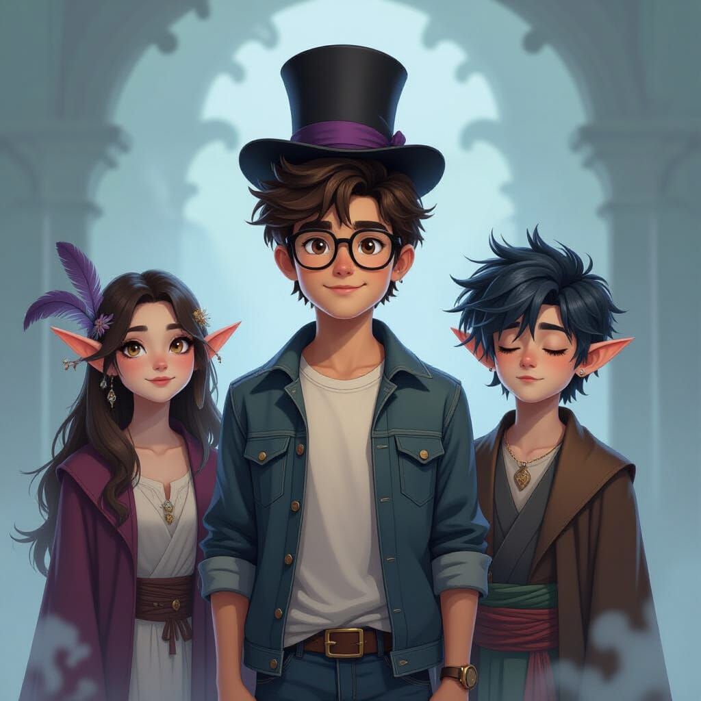 Magical Students in Cinematic Mystical Realism Style