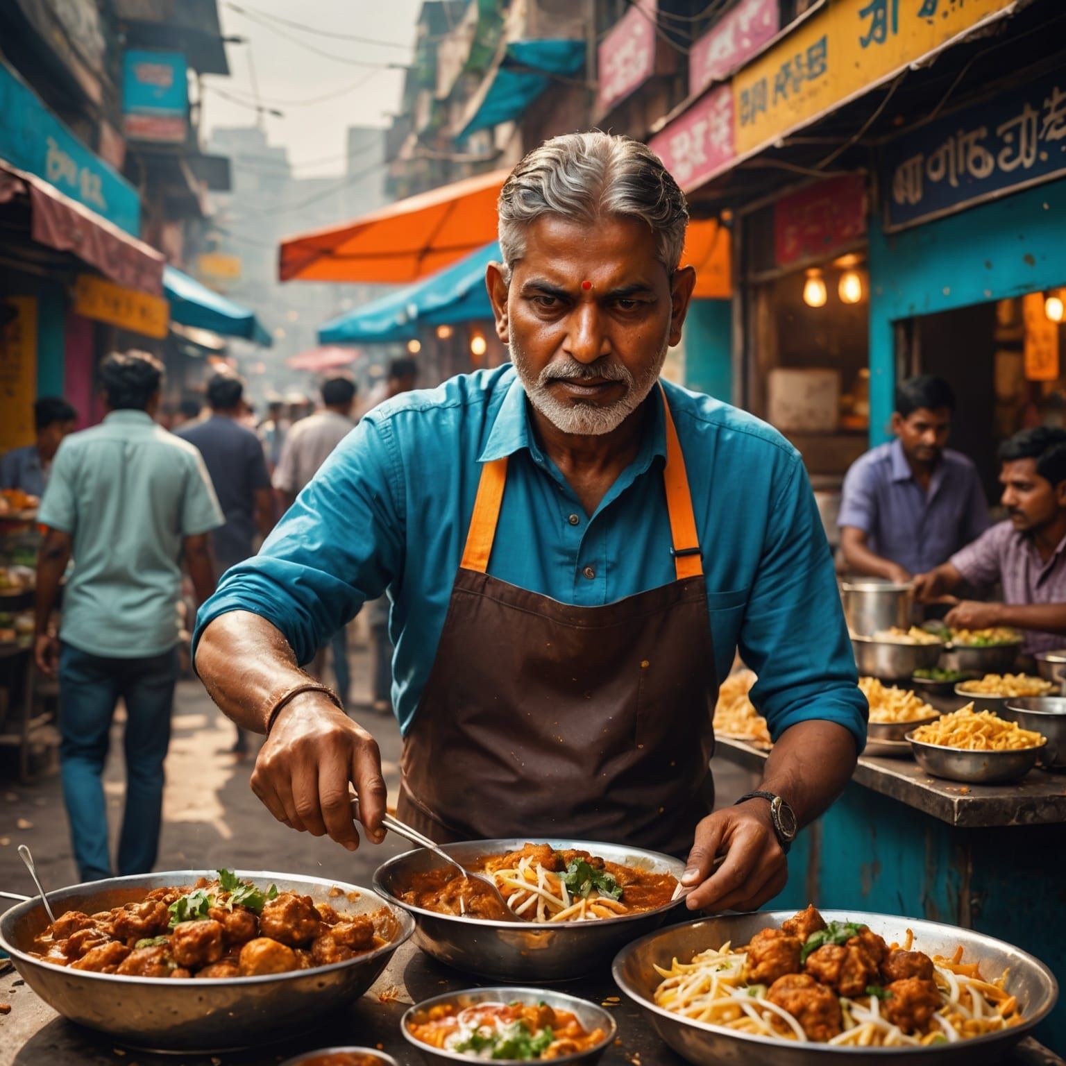 Hyperrealistic Indian Street Food Splash Art