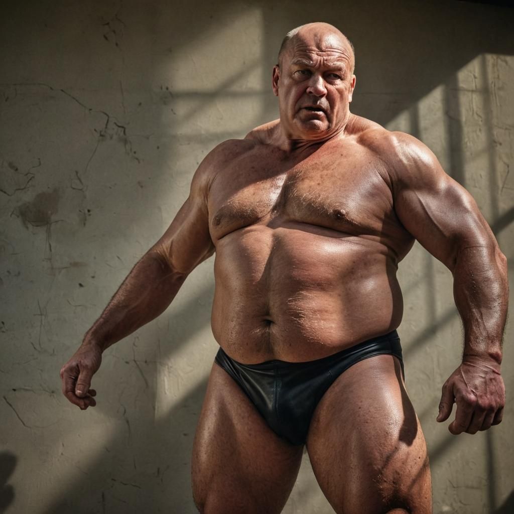 Defiant Elderly Wrestler in Vivid High-Contrast Photo