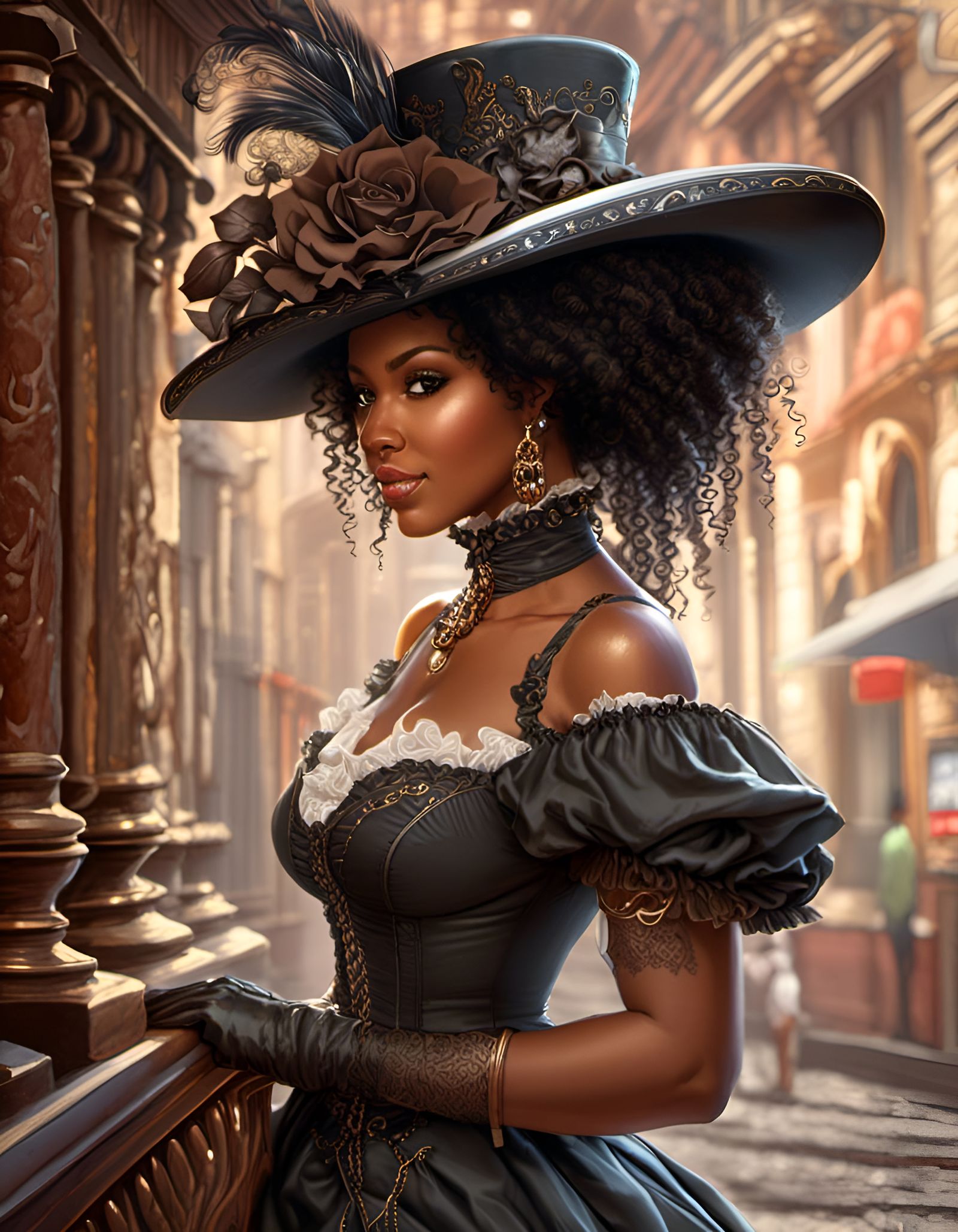 Victorian Afro American Lady Portrait in Steampunk Style