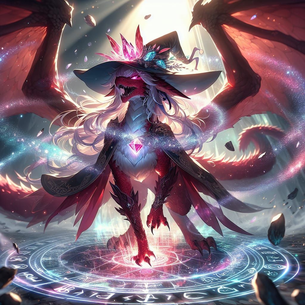 Dragon Emerges from Summoning Circle in Anime Style