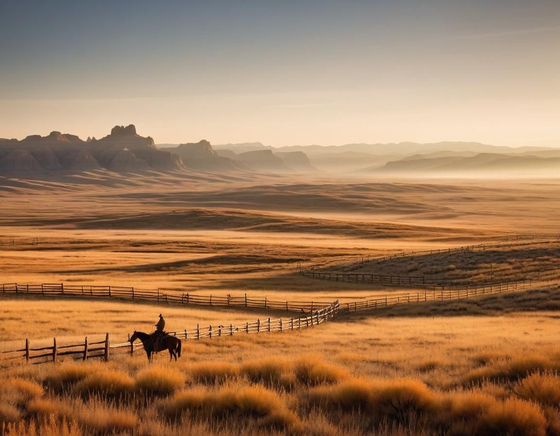 Wyoming Cowboy Contemplates Open Range at Sunset