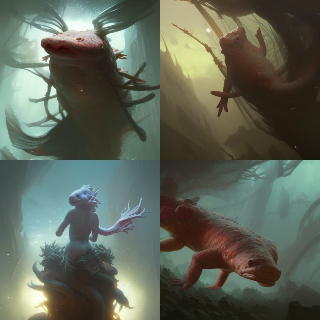 Fantasy Axolotl in Deep Color, Hyperdetailed Art