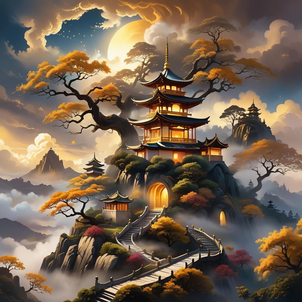 Mystical Pagoda in Fantasy Landscape: Splash Art