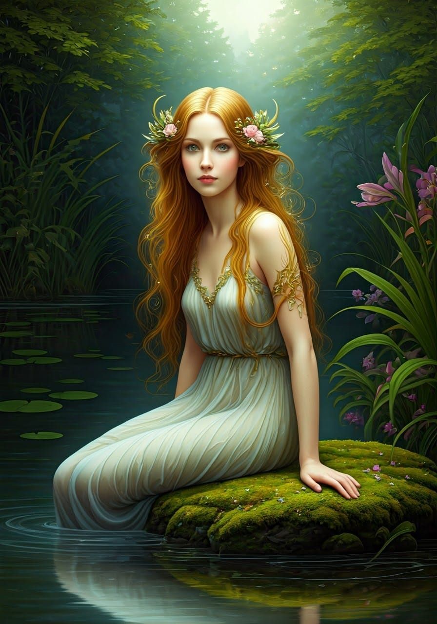 Enchanting Water Nymph in Pre-Raphaelite Style