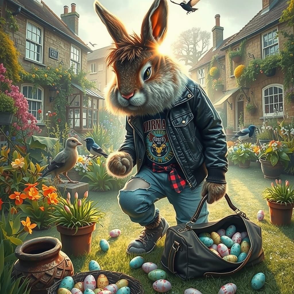 Grunge Easter Bunny in English Village