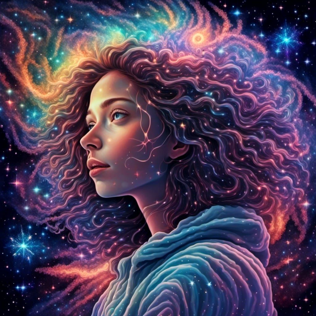 Cosmic Stoner Girl in Space, Holographic Illustration