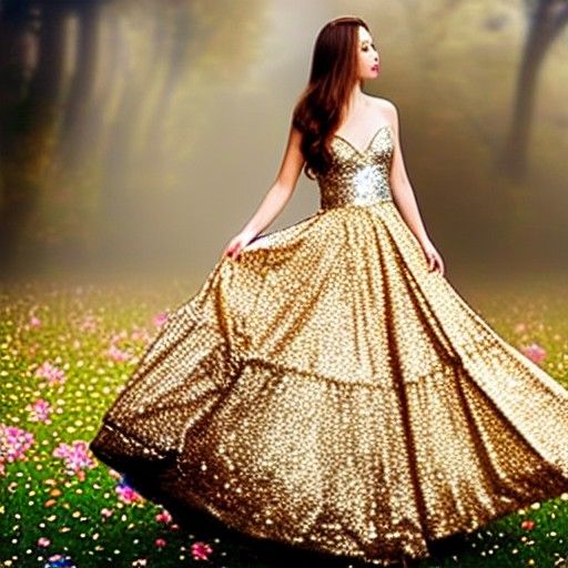 Beautiful Princess in Shimmering Gown with Flowers