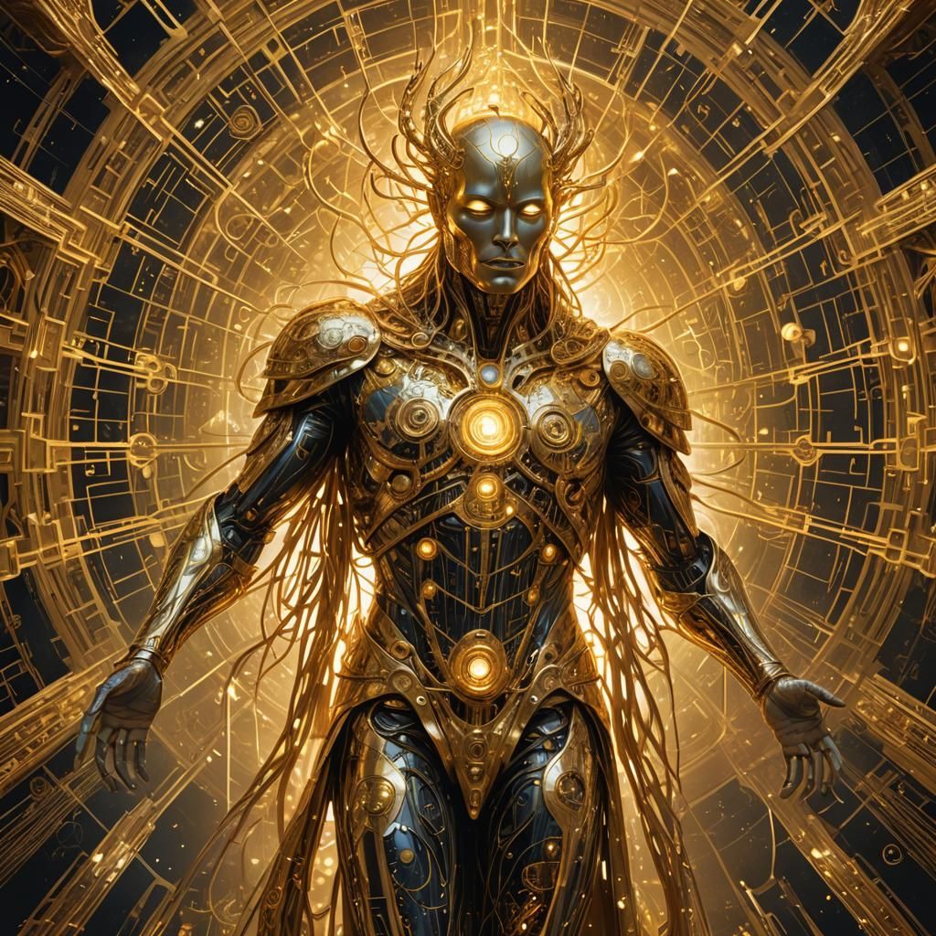 Gilded Mind Upload: Spectral Figure in Digital Painting