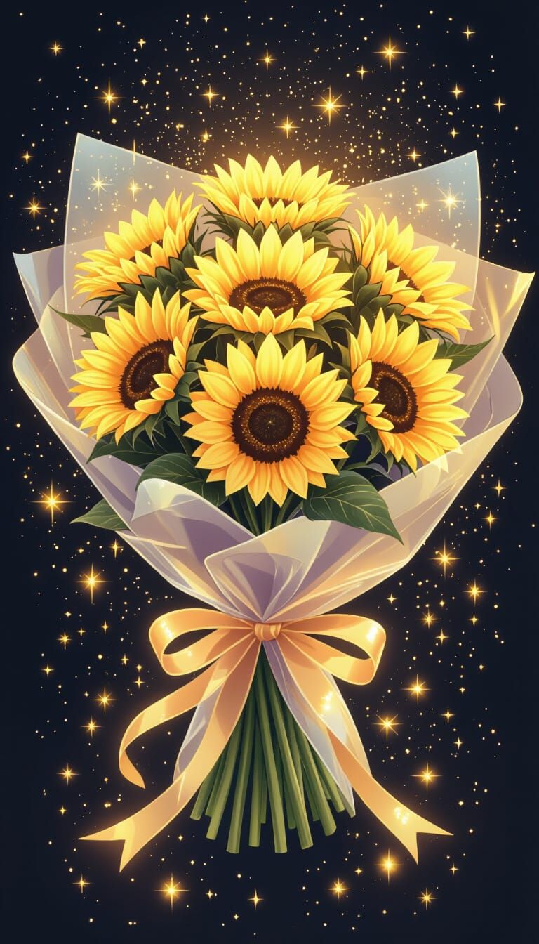 Ethereal Sunflower Bouquet with Magical Sparkles