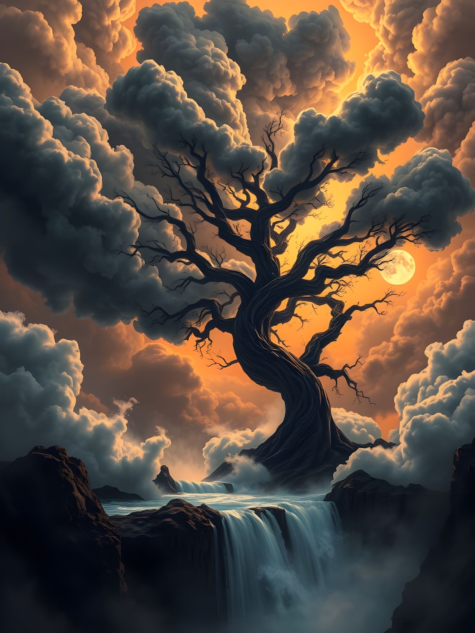 Celestial Masterpiece: Fluffy Nanopunk Tree in Vibrant Cloud...