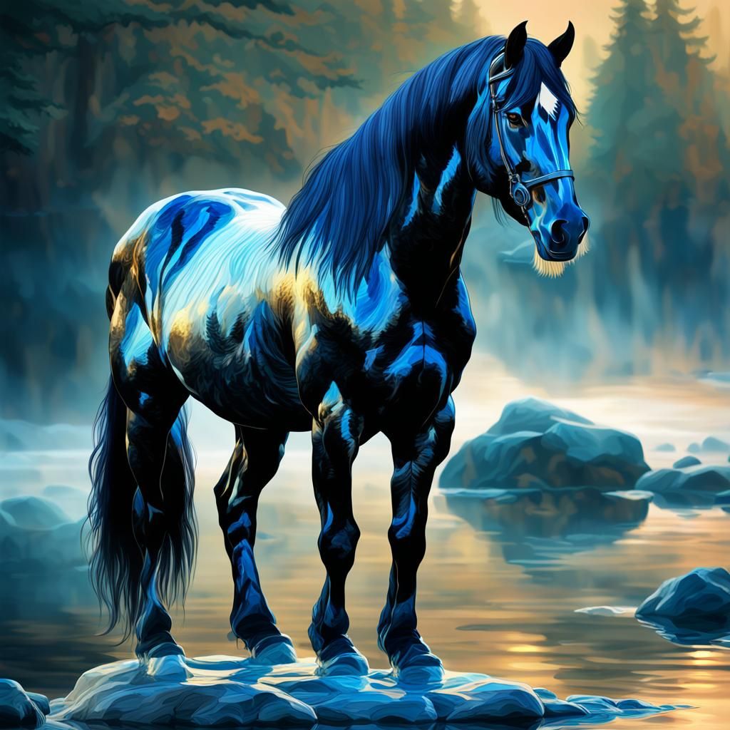 Enameled Glass Friesian Stallion Digital Art