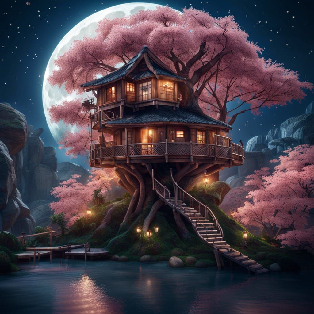 Luxury Sakura Treehouse with Waterfall Lagoon