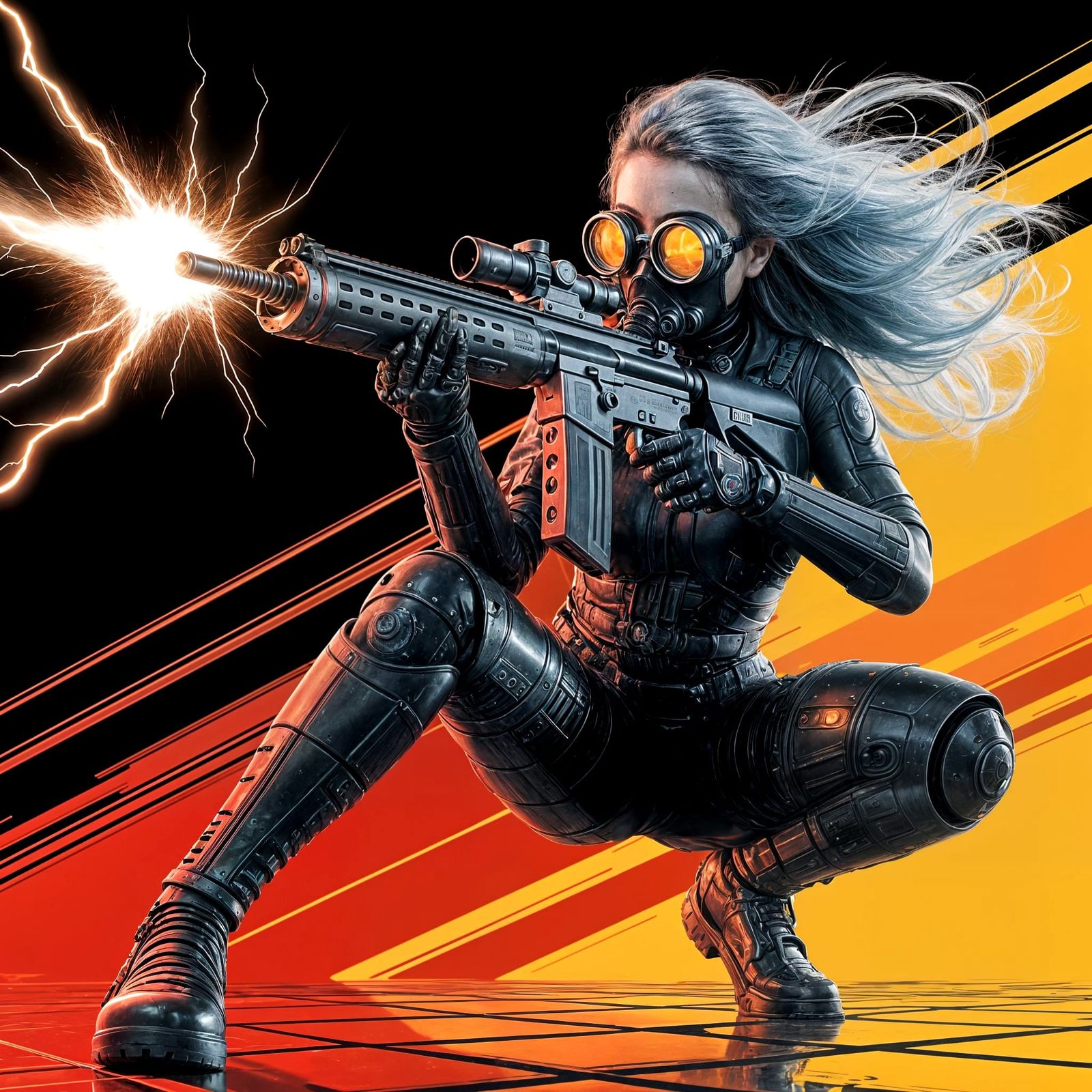 Cybernetic Warrior in Epic Digital Landscape