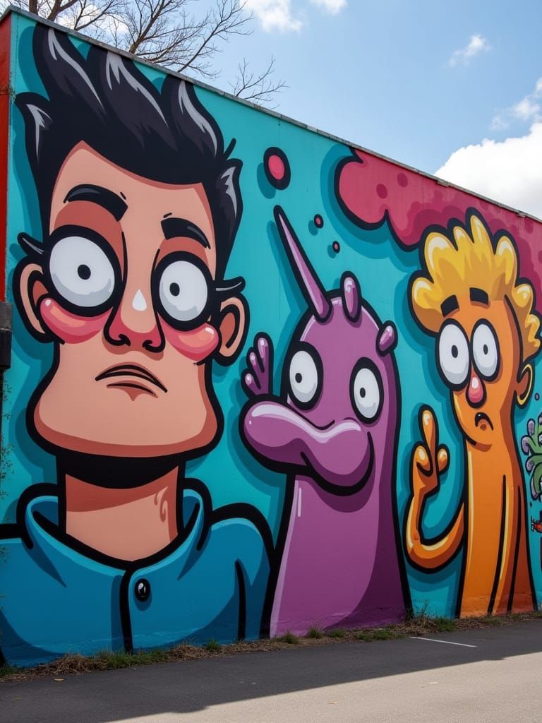 Cartoon Graffiti Mural in Pop Surrealist Style