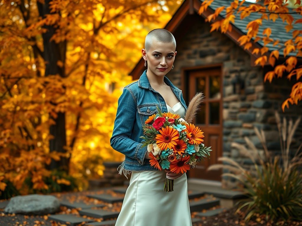 A captivating photograph of a one-of-a-kind bride standing o...