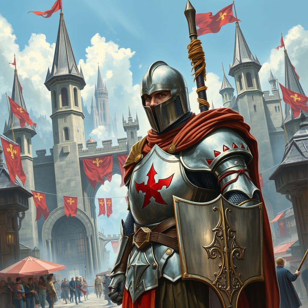Breton Knight Guarding Daggerfall Gates in High Fantasy Styl...