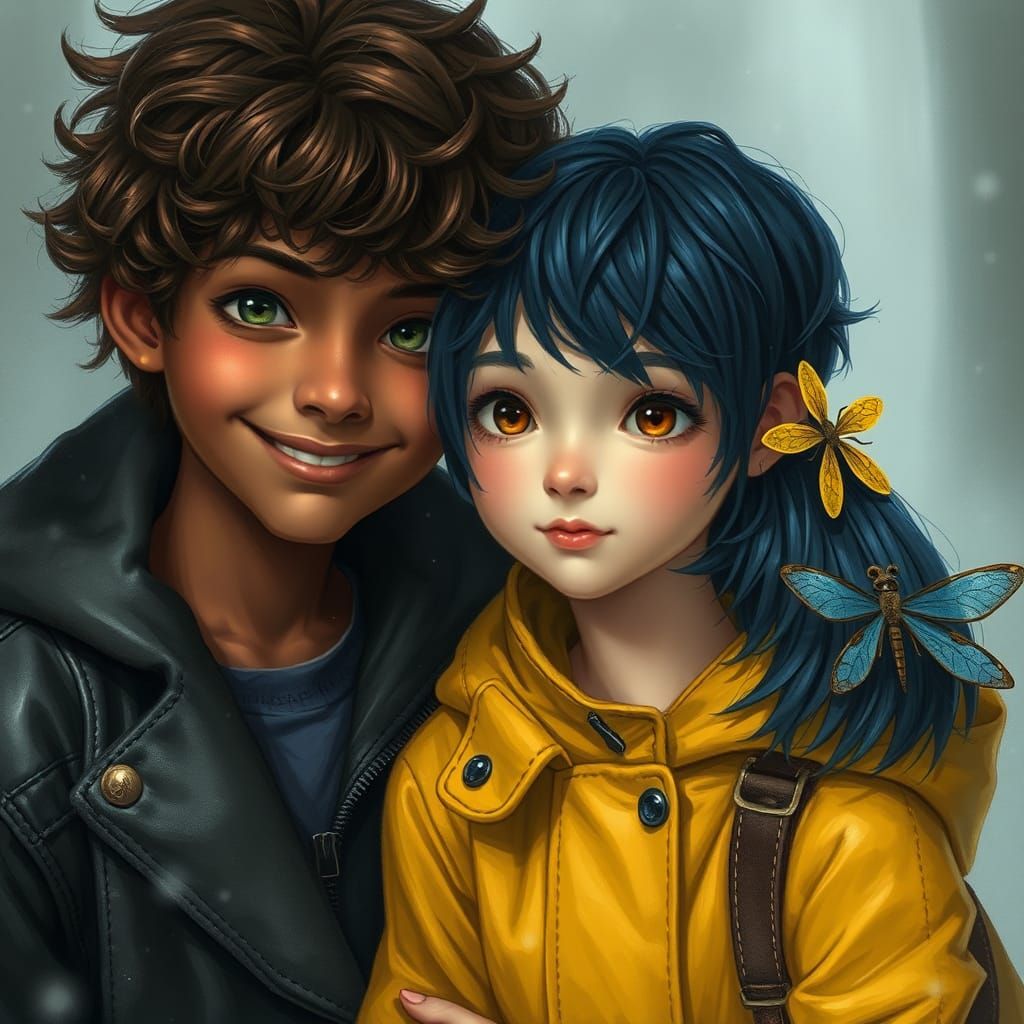 Ethereal Fantasy: Boy in Leather Jacket with Girl