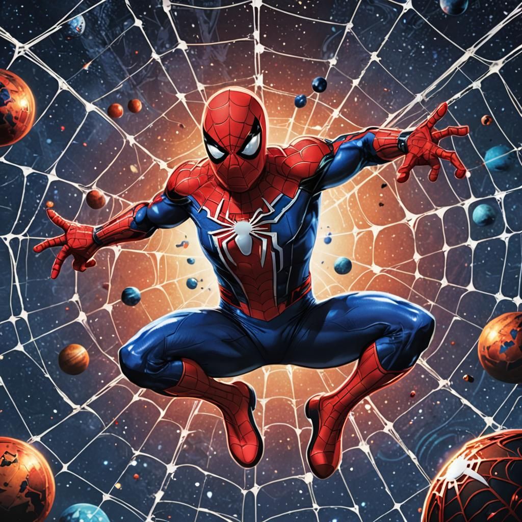 Spider-Man in Fighting Pose Among the Stars