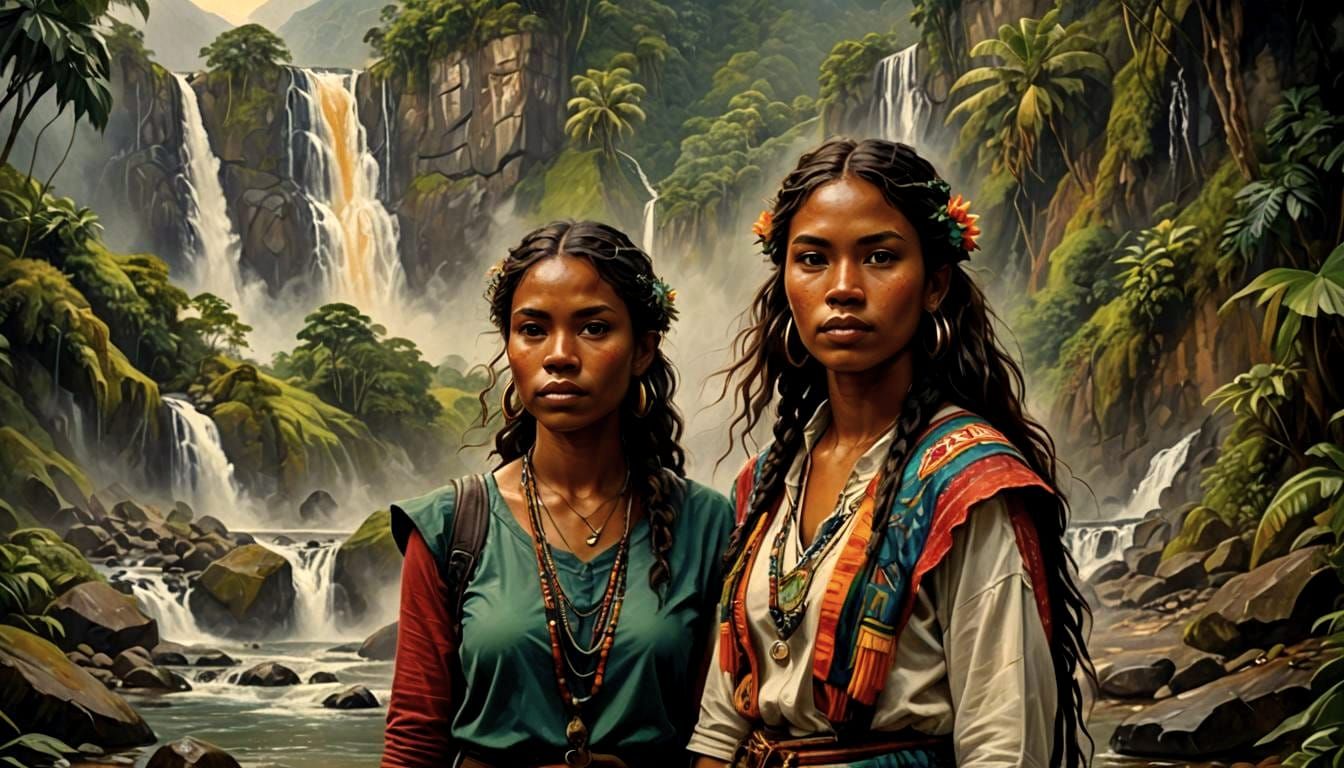 Ecuadorian Women in Mountain Landscape as Oil Painting