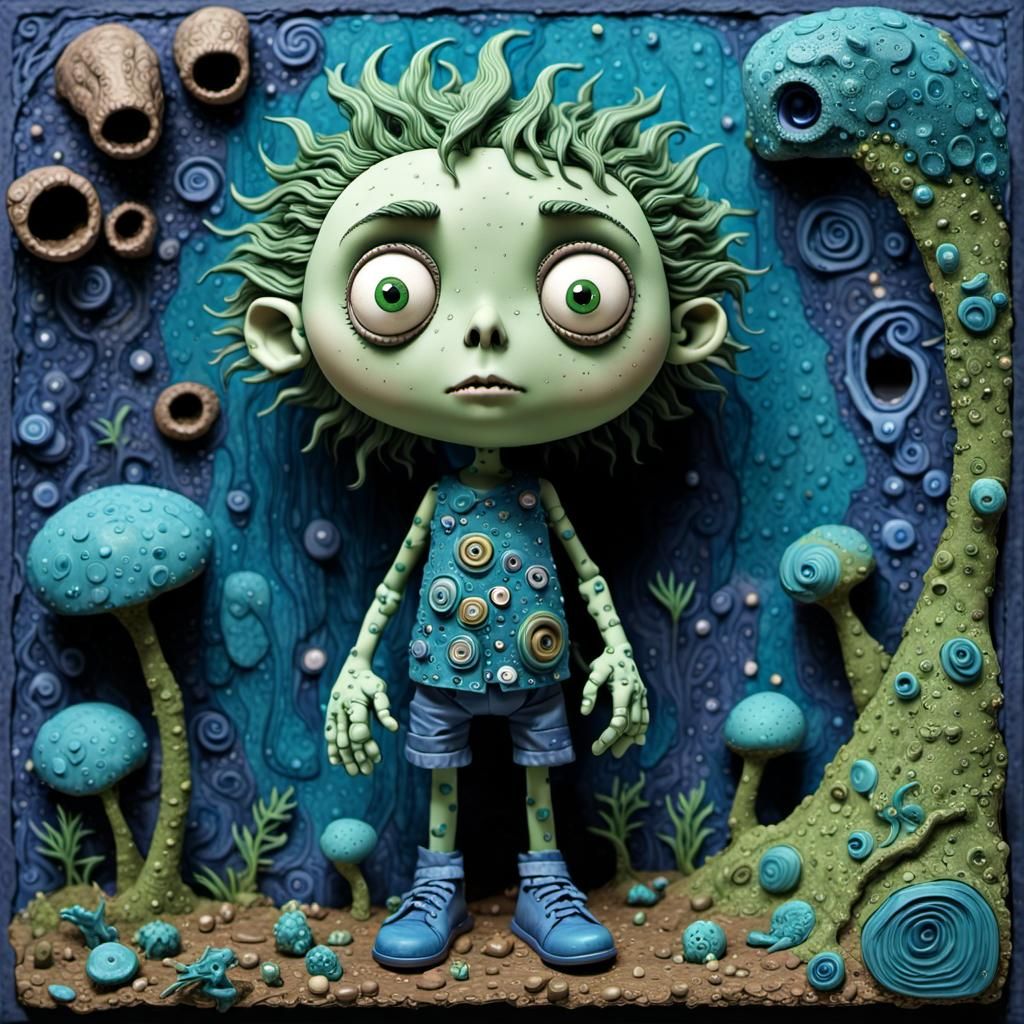 Whimsical 3D Claymation Child in Eco-Art Style