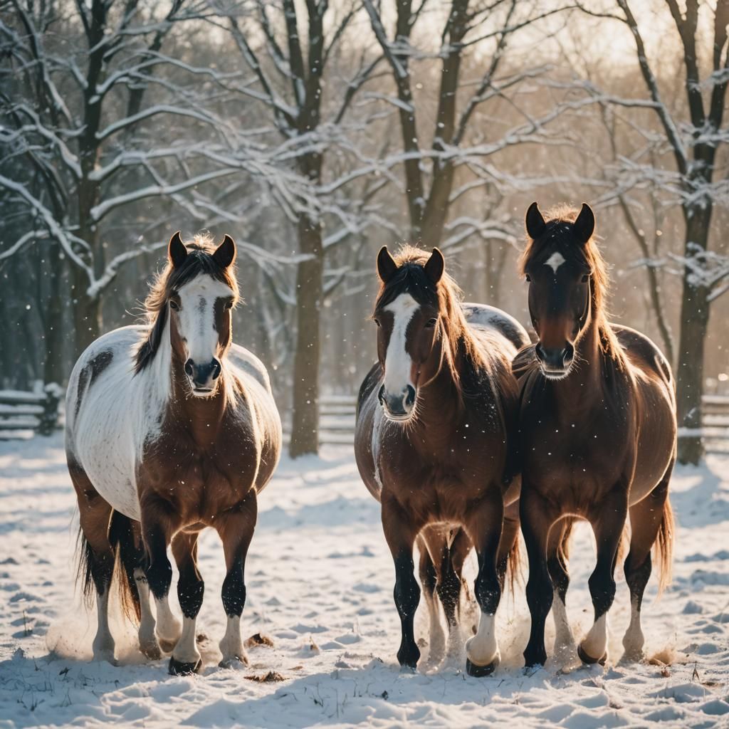 Equine Photography: Horses Playing in Winter Snow