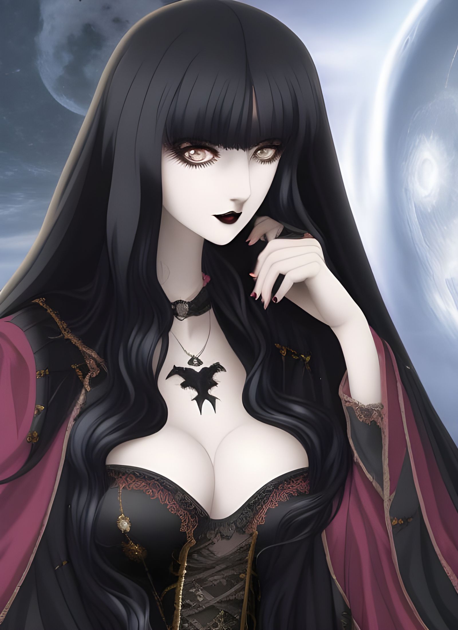 Anime Goth Woman with Hypnotic Red Eyes