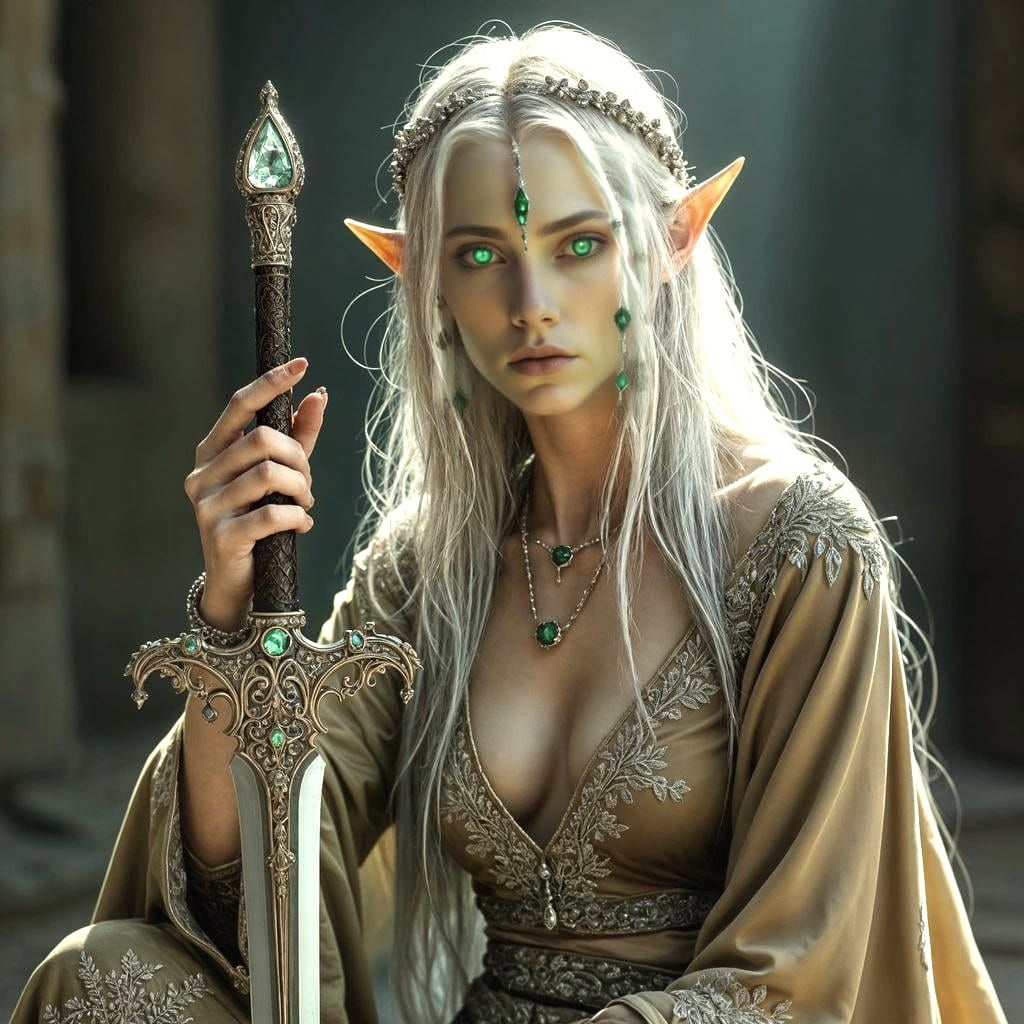 Elven Woman Portrait with Emerald Eyes