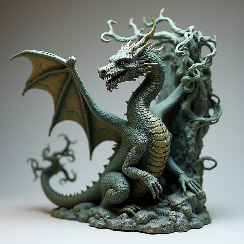 Majestic Dragon Bookend in Fantasy Art Style