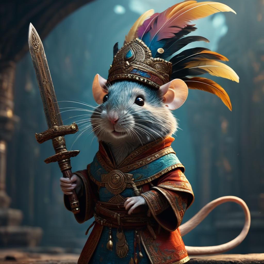 Mouse Warrior in Indian Dress: Detailed Matte Painting
