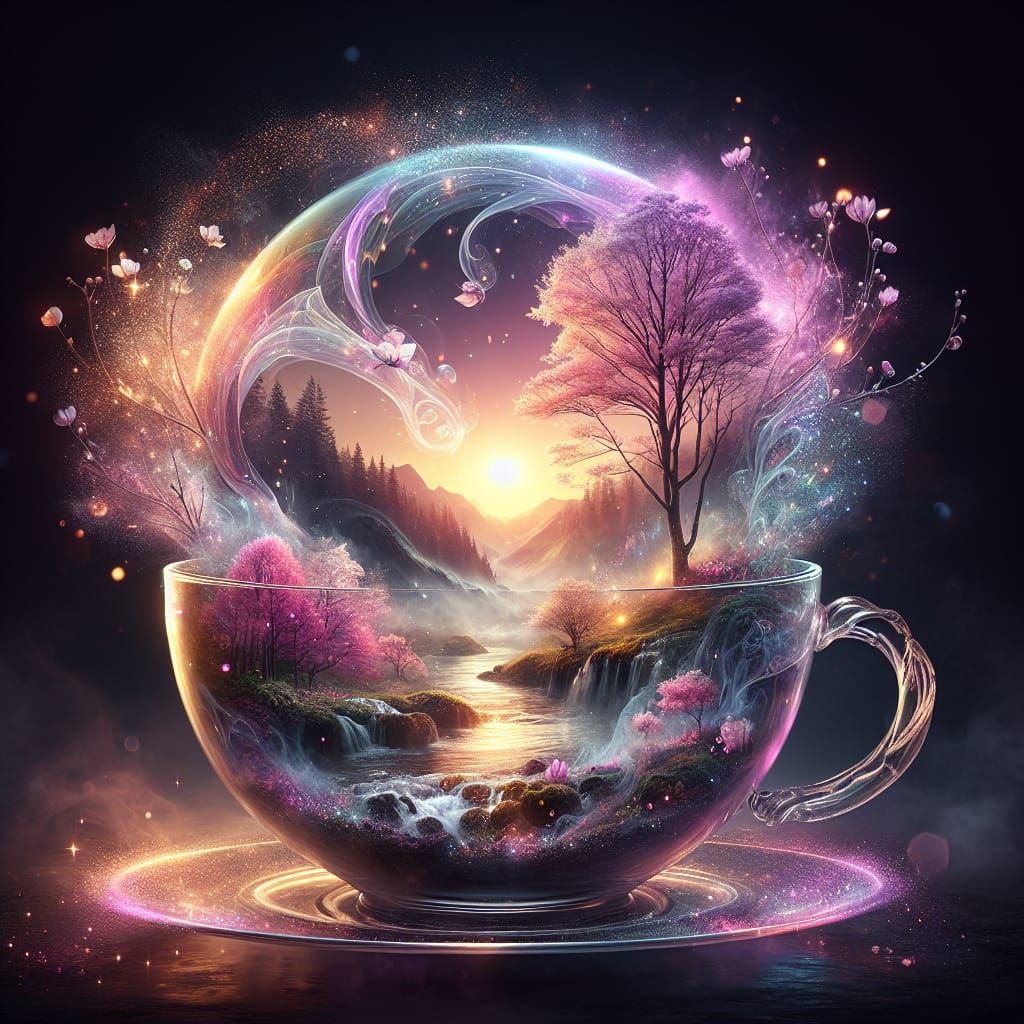 Ethereal Spring Oasis in a Glass Teacup