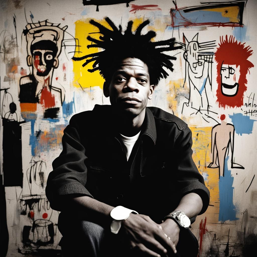 Expressive Portrait in Basquiat Style