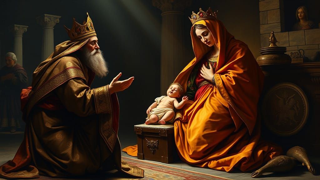 Regal Magi in Reverent Prayer, in Baroque Oil Painting Style