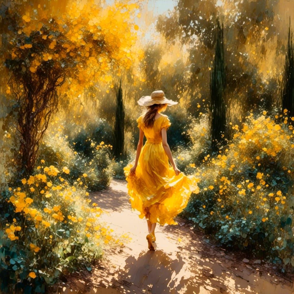 Woman in Yellow Dress: Impressionist Oil Painting