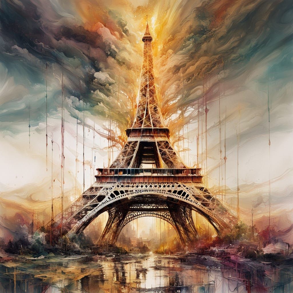 Melted Eiffel Tower in Surrealist Oil Painting