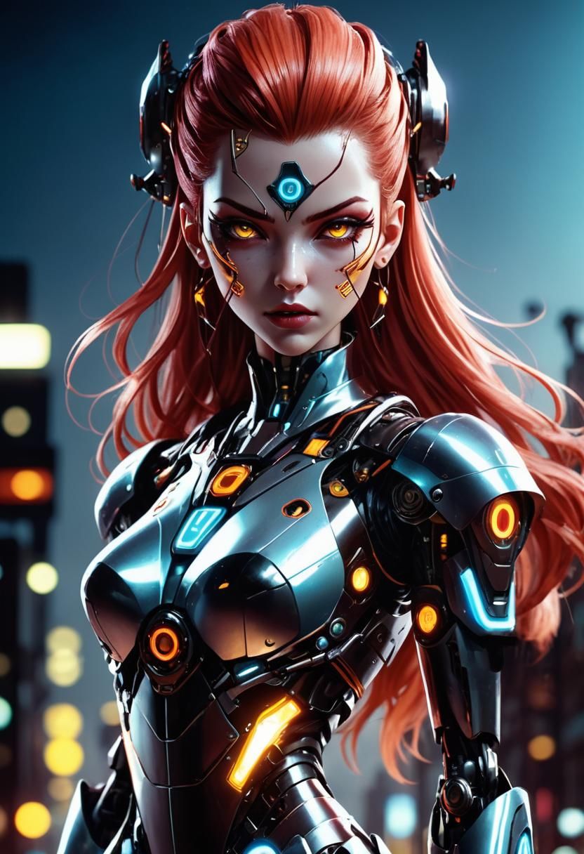 Cyberpunk Cyborg Portrait in Neon Lit Alley