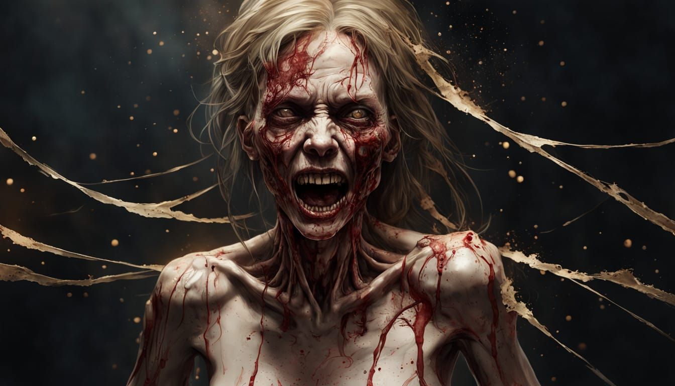 Gothic Hyper-Realistic Portrait of an Undead Woman in Agony