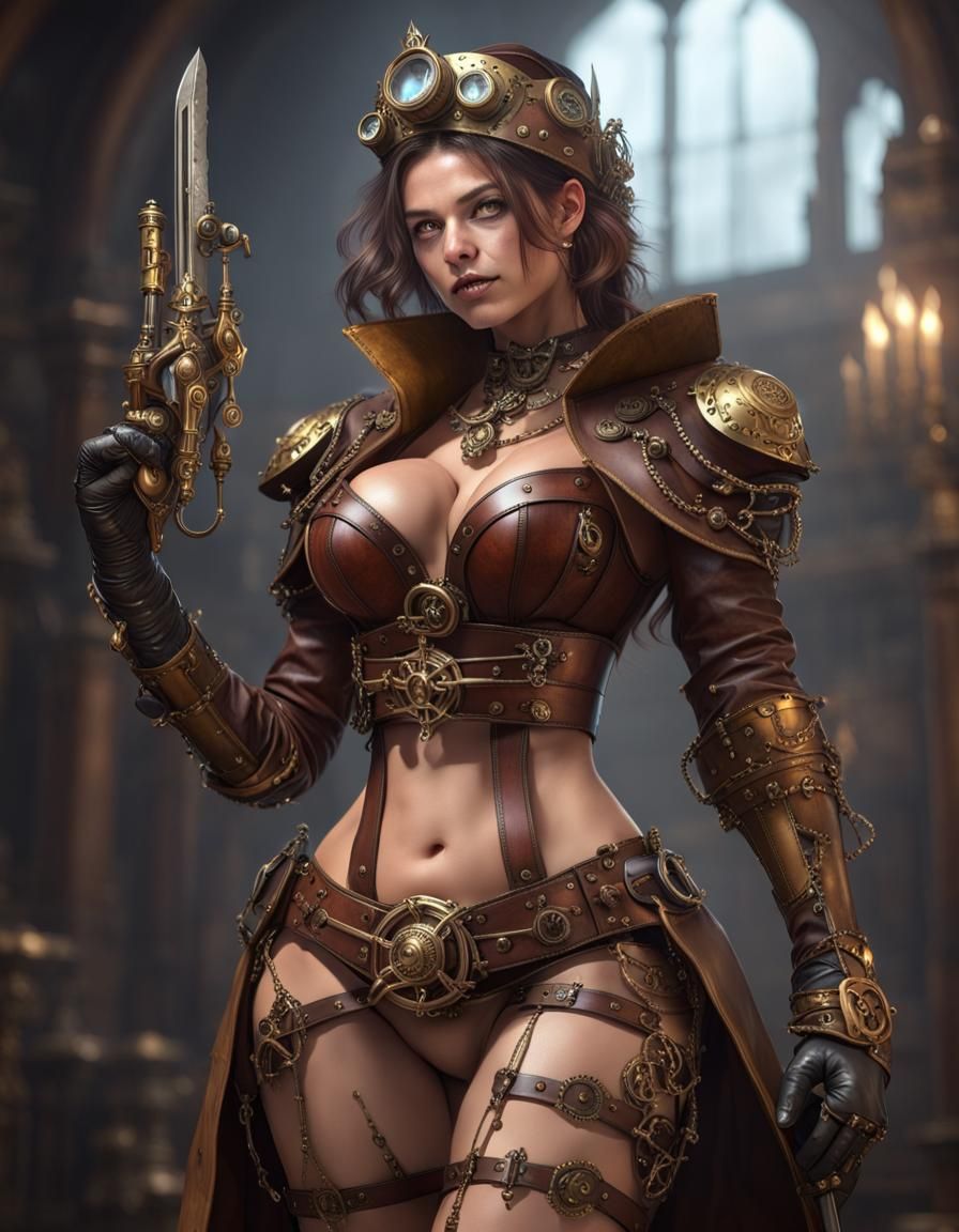 Medieval Steampunk Queen with Steampunk Weapons