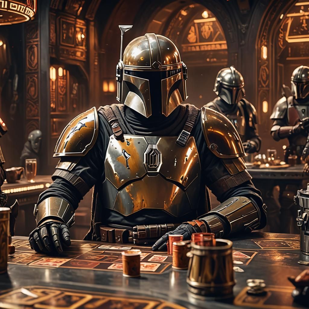Grogu and Mandalorian Play Sabacc in Cantina
